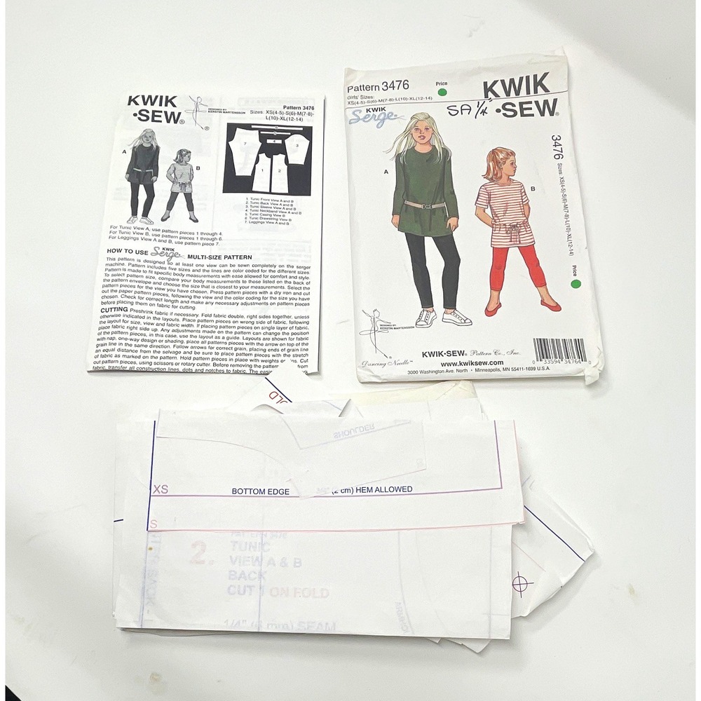 Kwik Sew 3476 Girls Tunic Leggings Sewing Pattern Sizes XS-XL 4-14 Kerstin M